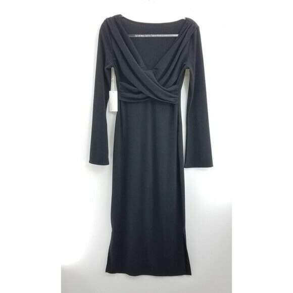 Reformation Nessa Dress Ribbed Maxi Length High Neck Long Sleeve Black Medium - Picture 6 of 12